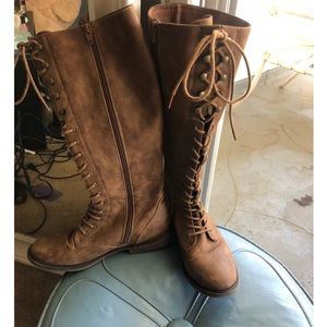 Knee high lace up brown boots